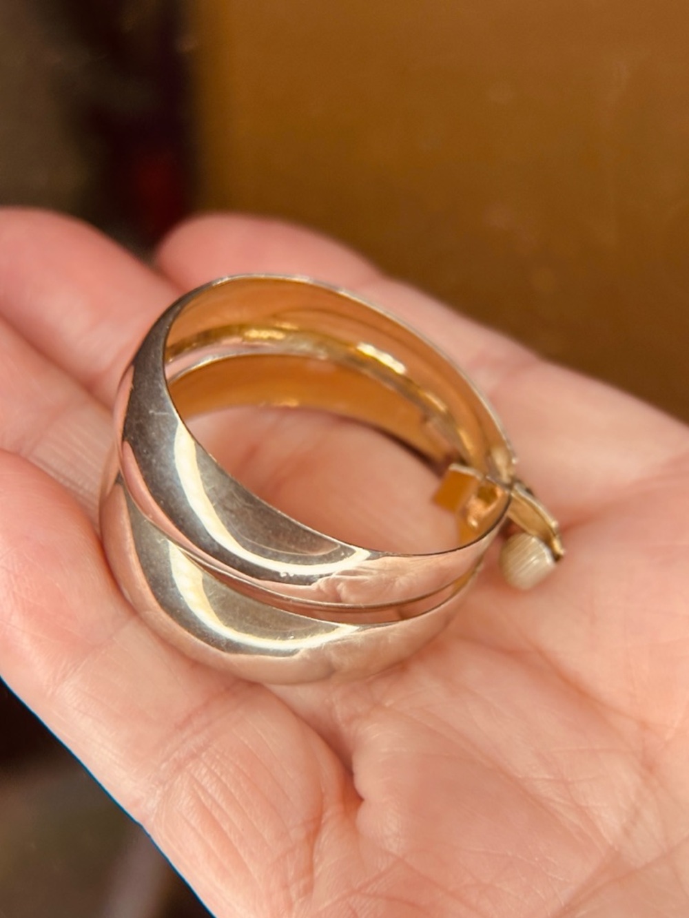 C. H. Segal, California Gold-Tone Vintage Hoop Clip-On Earrings Signed VGC